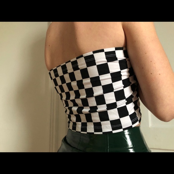 Black and White Checkered Tube Top - Picture 2 of 2